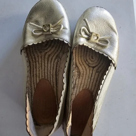 Kate Spade Platform Loafers 7.5 Gold Metallic Women Loranne Slip On Accents Bow - Picture 11 of 13
